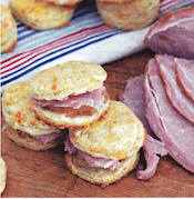Smoked Cheddar Biscuits with Luscombe Farm's Jalapeno Jelly and Ham